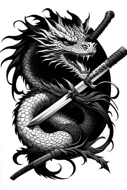 Katana And Dragon Wrapped