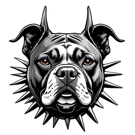 Pitbull Head With A Spike Collar With Cut Ears
