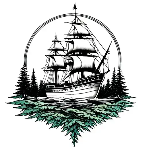 Ship Inside Evergreen Tree