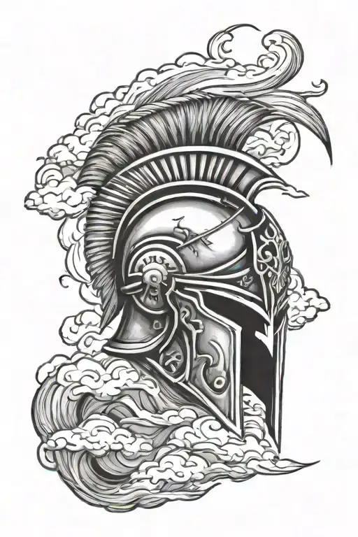 Spartan Helmet Surrounded By Storm Clouds With Lightening