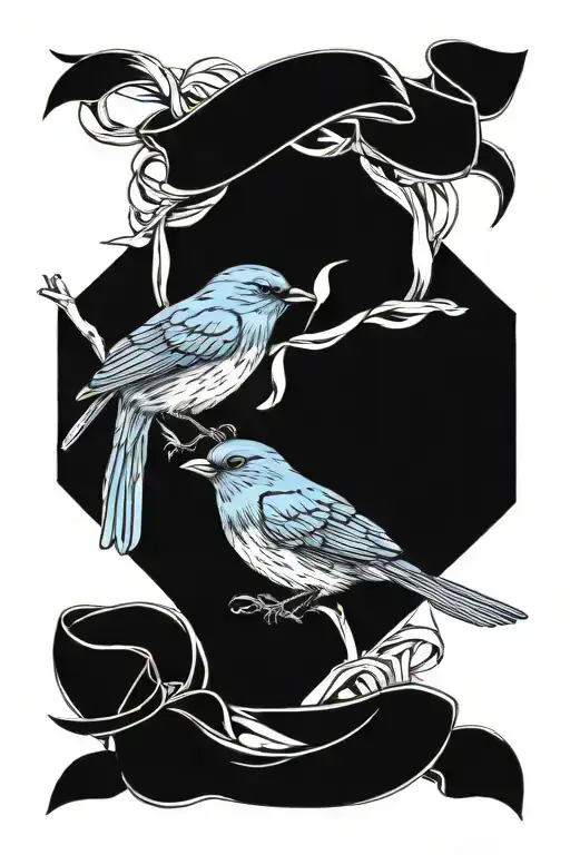 Blue Bird With Ribbon Intertwined
