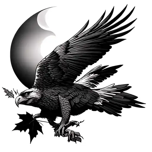 Philippine Eagle Biting Canadian Maple Leaf And Philippine Sun