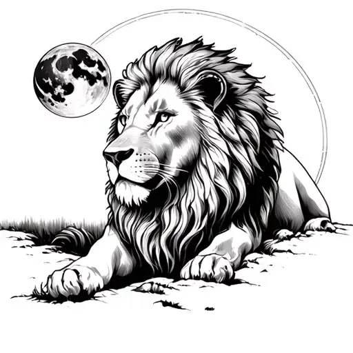 Lion And Blood Moon