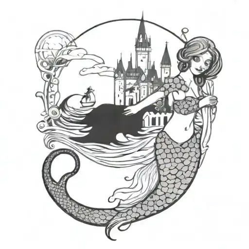 Mermaid And Hogwarts Castle With The Number
