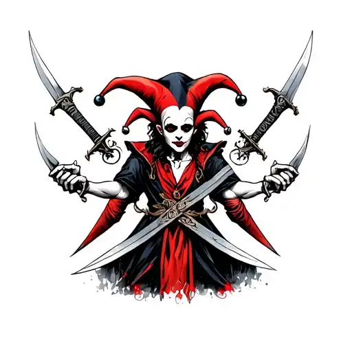 Lower Sleve Jester With 6 Hands Holding Daggers