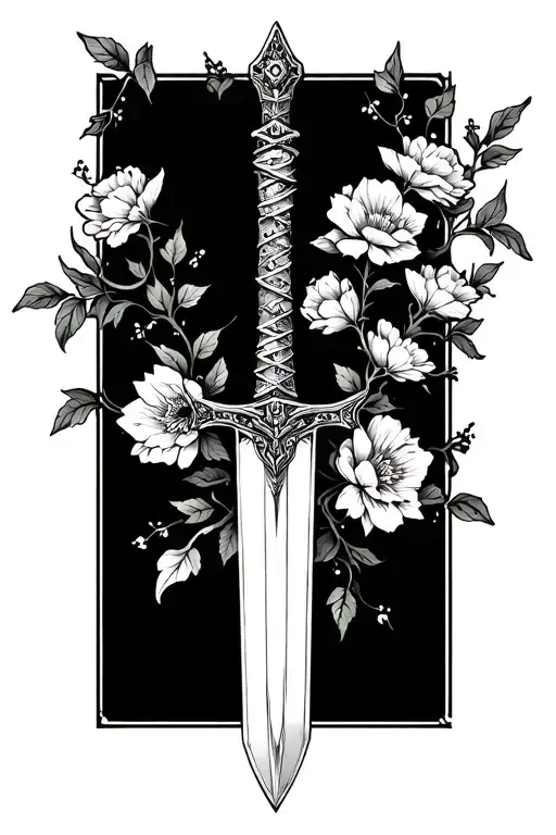 Sword With Flowers And Vines Wrapping Around