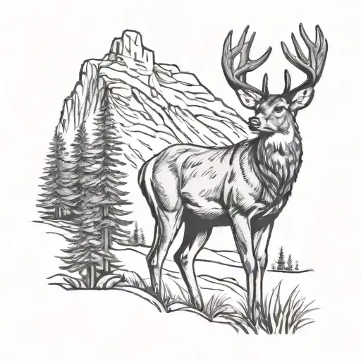 A Majestic Whitetail Deer Standing In A Mountain Landscape