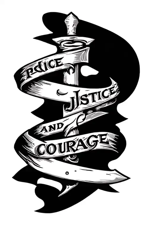 Blade Going Through The Words Justice And Courage