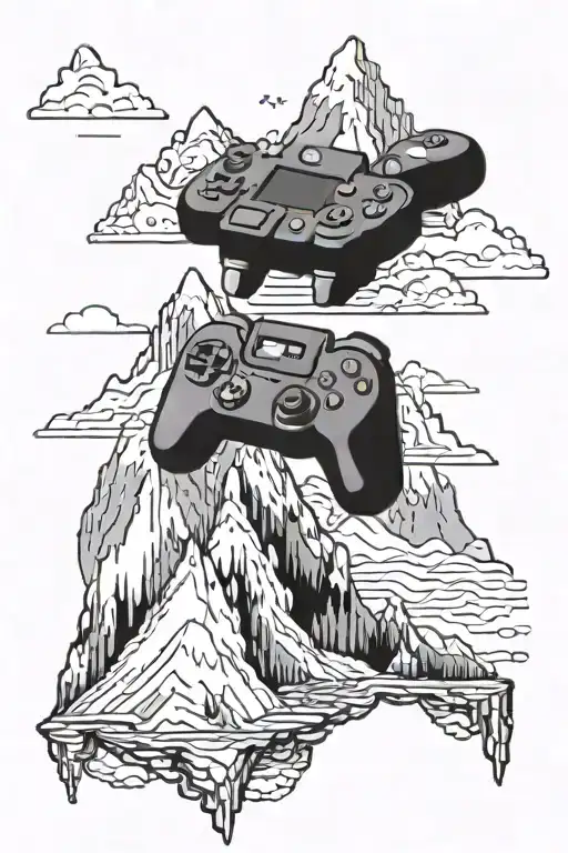 A Pixelated Mountain Landscape With A Hidden Gaming Controller Integrated Into The Design
