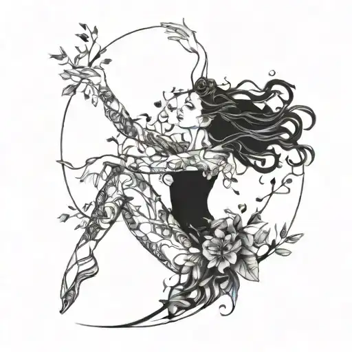 A Ballet Dancer Gracefully Intertwined With Vines And Flowers