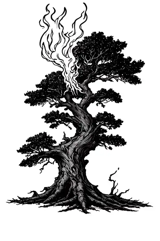 Lighting Hitting A Tree Catching It On Fire