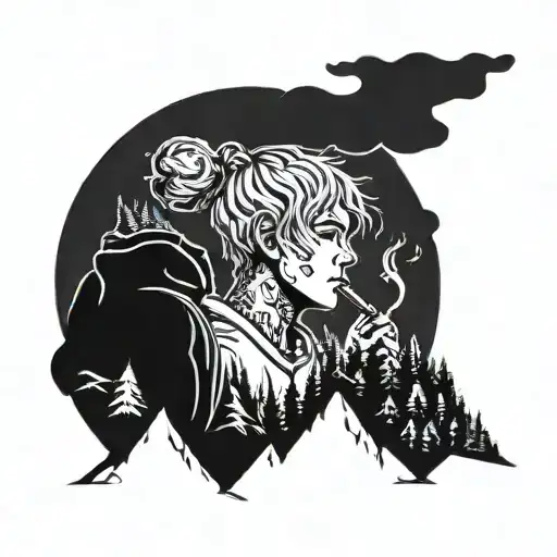A Silhouette Of Lil Peep Smoking A Joint While Snowboarding Down A Mountain