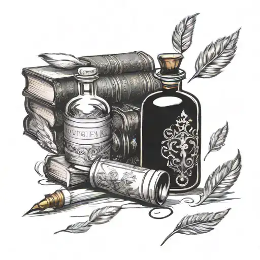 Incorporate A Quill Pen And Ink Bottle Into A Intricate Library Scene