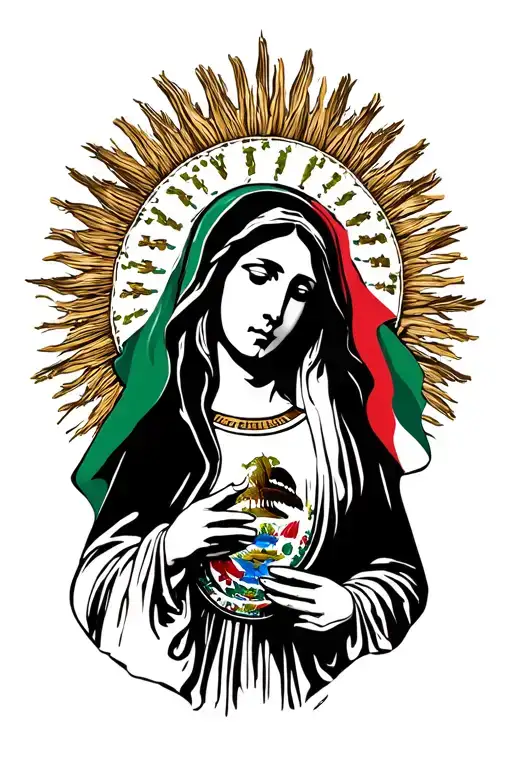 Virgin Mary Wearing Mexico Flag