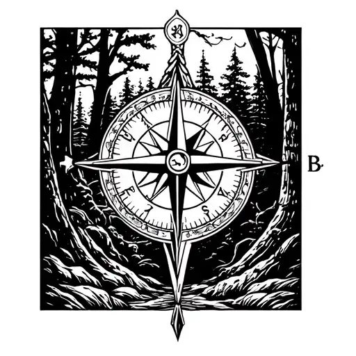 Woods Background With A Mariners Compass And A Christian Cross In Front