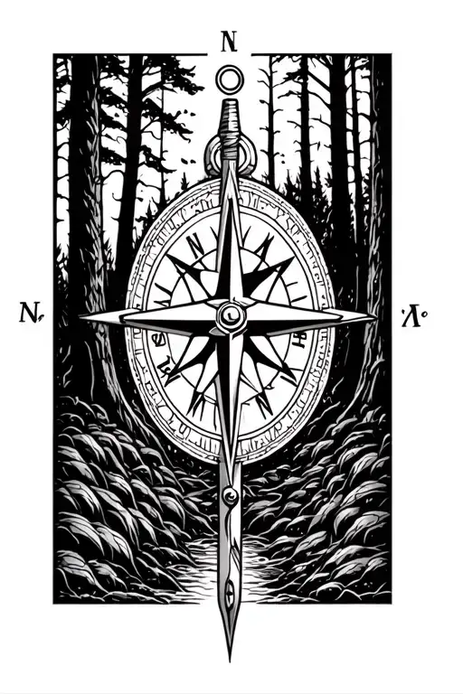 Woods Background With A Mariners Compass And A Christian Cross In Front