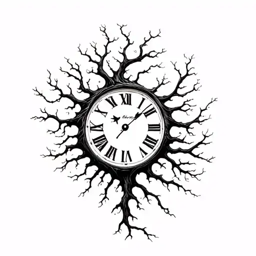 Clock With Tree Roots Breaking Through The Clock