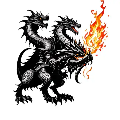 Medieval Knight Killing Dragon Breathing Fire