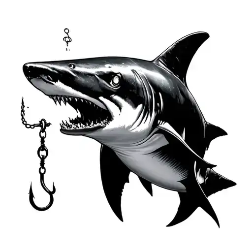 A Shark Deciding Between A Hook And The Freedom Of The Sea