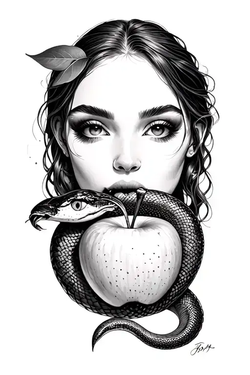 Eve Eating The Apple And Snake Coiled