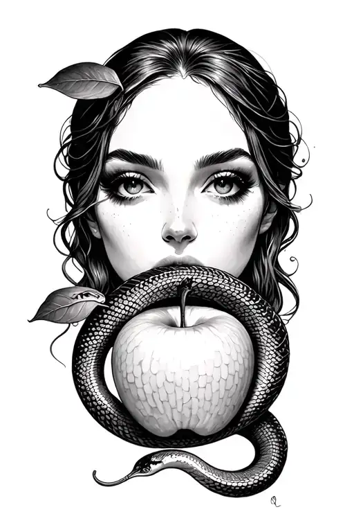 Eve Eating The Apple And Snake Coiled