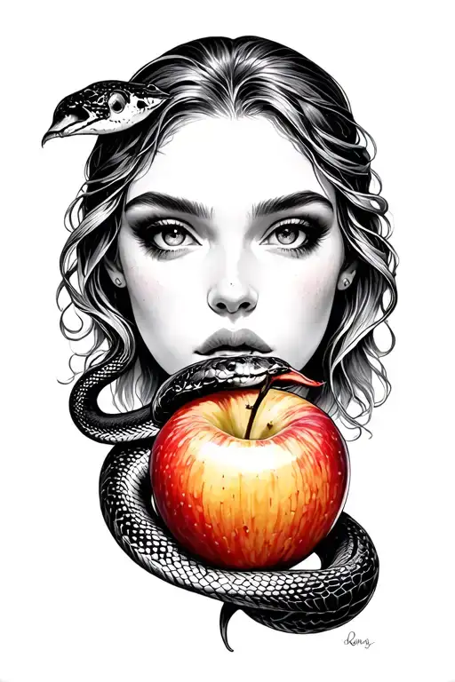 Eve Eating The Apple And Snake Coiled