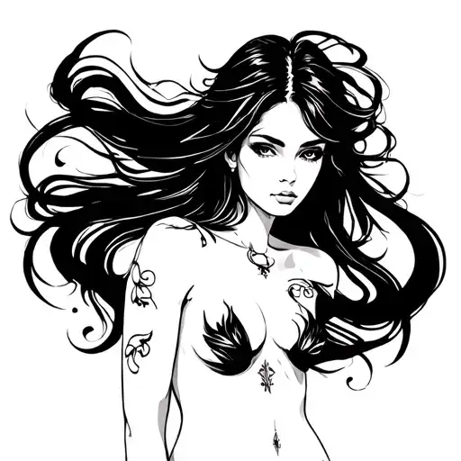 Silhouette Of Beautiful Woman With Long Hair