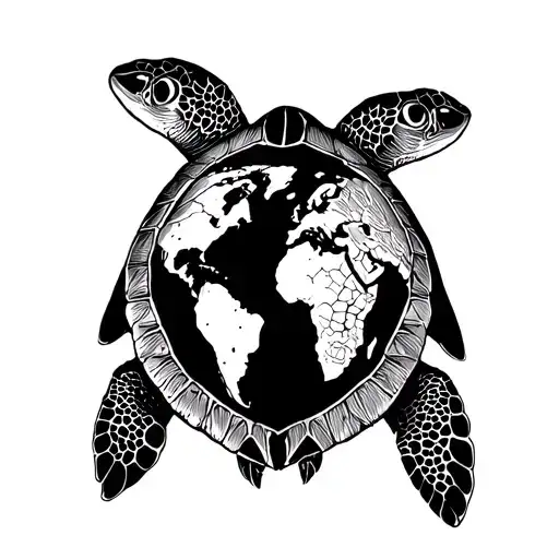 Sea Turtle With World On Its Back