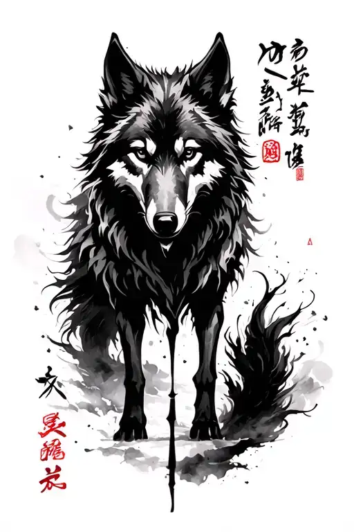 Wolf Rune Written In Chinese Ink Brushstroke Style