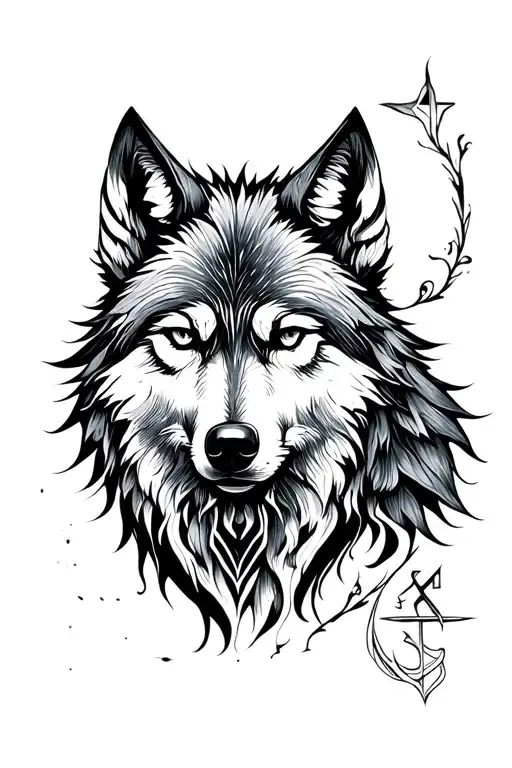 Nordic Rune Meaning Wolf In Sumi-e Style