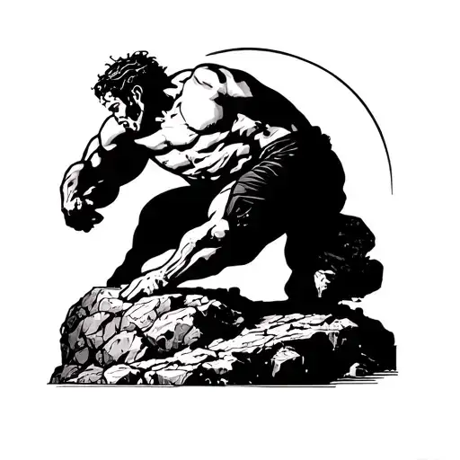 Sisyphus Pushing A Boulder