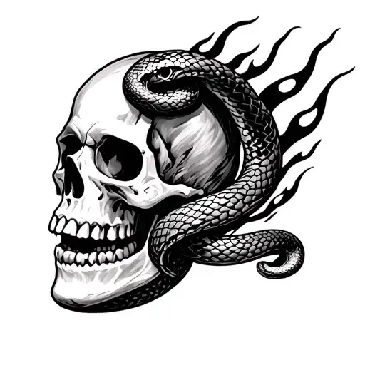 Skull With Flames With A Snake Wrapping