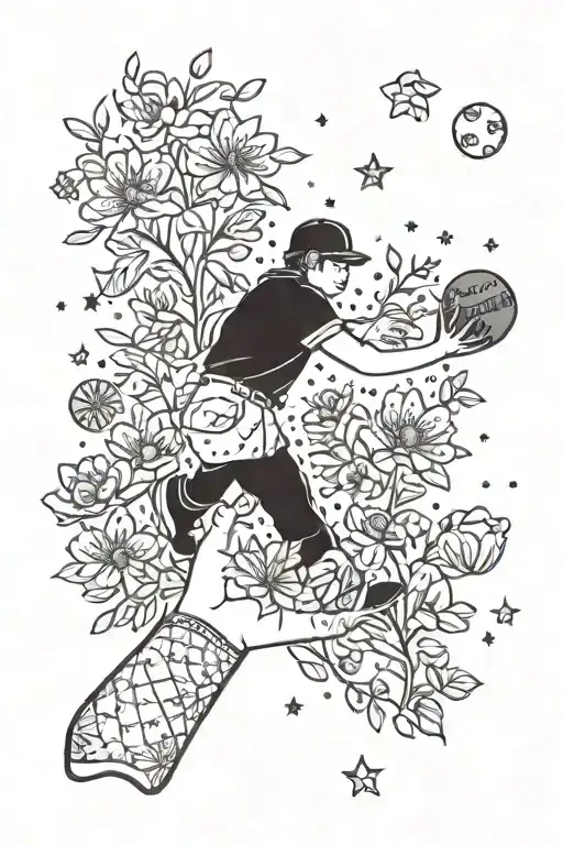 A Baseball Made Of Stars Being Caught By A Child's Hand Reaching Up From A Field Of Flowers