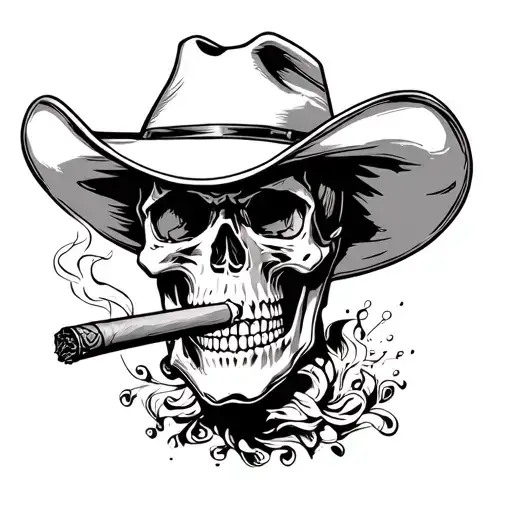 Skull Wearing A Cowboy Hat Smoking A Cigar