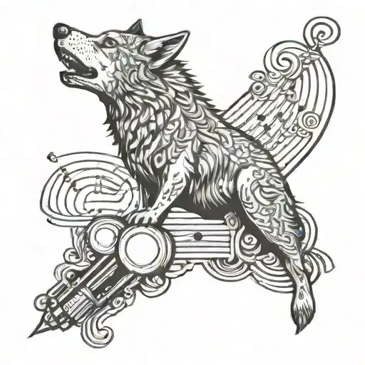 Incorporates Microphone And Musical Notes In A Howling Wolf Design