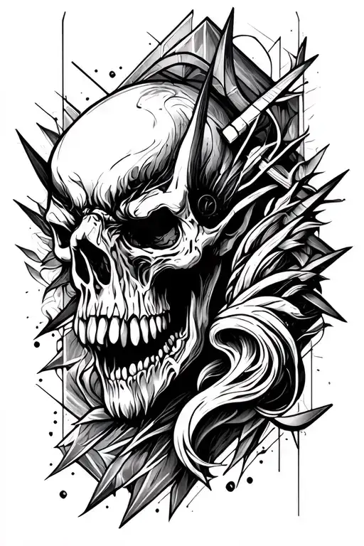 Geometric Sleeve With Grim And Demonic Theme
