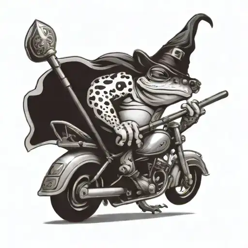 Wizard Frog On A Motorcycle Holding A Magic Staff