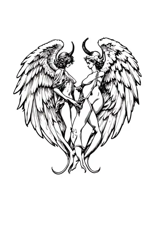 Angel And Devil With Wings