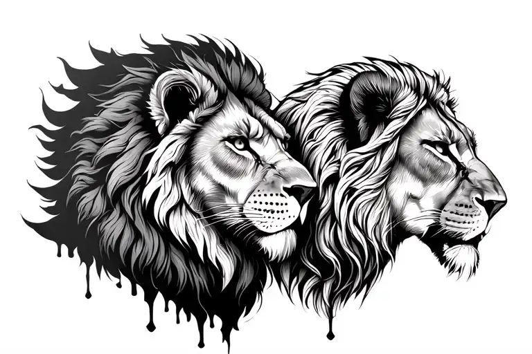 Lion And Lioness Protecting