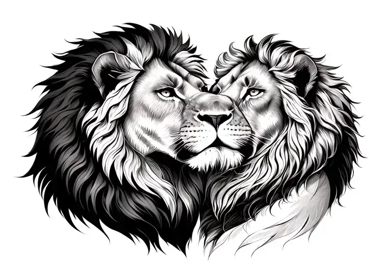 Lion And Lioness Protecting Each Other