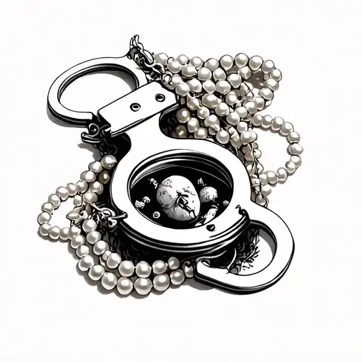 Handcuffs And A Strand Of Pearls Inside Surrounded