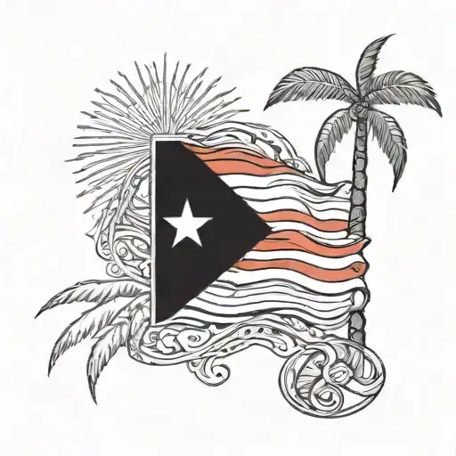 A Tattoo Design Featuring A Puerto Rico Flag Intertwined With A Palm Tree