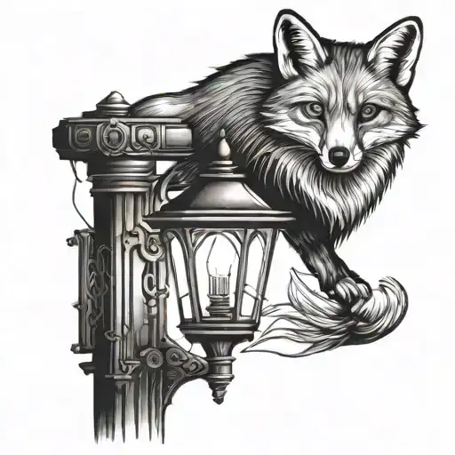 Lamp Post With A Fox Sitting