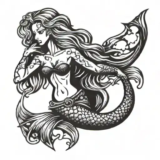 Mermaid Holding A Mirror In Her Hand