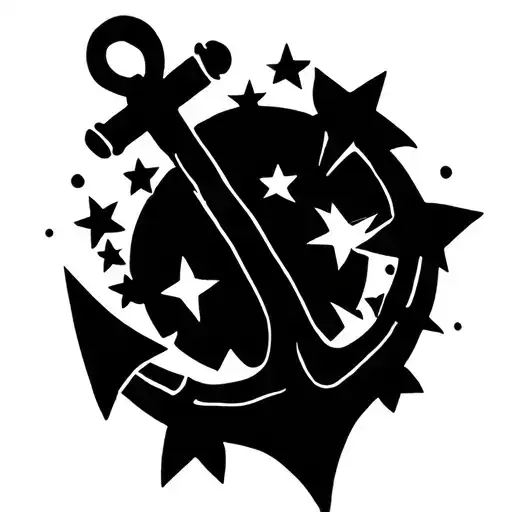 Design A Small Tattto Of An Anchor With Cook Island 15 Stars Forming Around