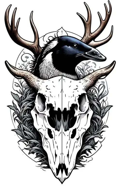 A Loon Inside An Elk Skull
