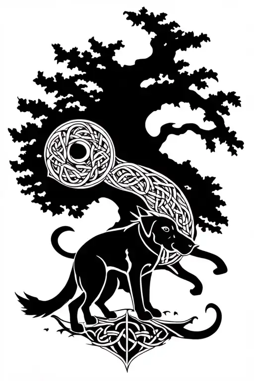 Cu Chulainn With Dog Celtic Tree Of Life