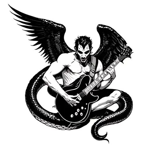 Evil Male Fallen Angel Holding Guitar That Turns Into A Cobra