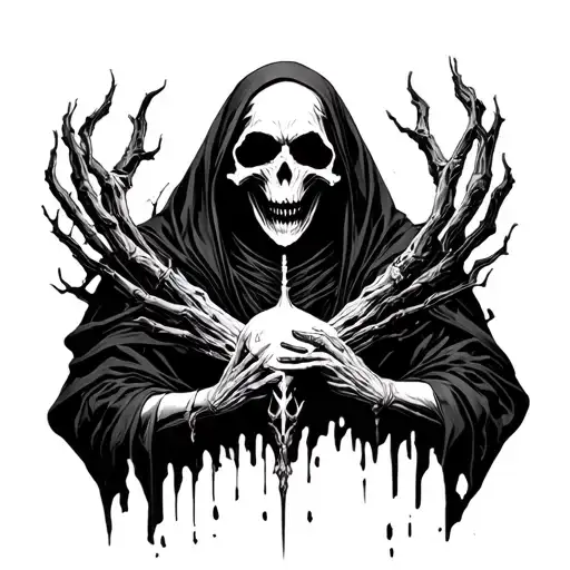 Reaper Holding Soul Surrounded By Other Shadows