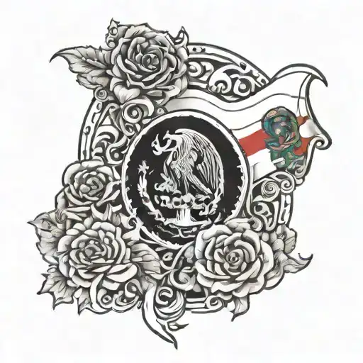 Design A Tattoo Featuring A Mix Of Mexican And Lebanese Flags Intertwined With Art Nouveau Elements